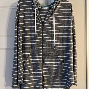 Maurices Gray and White Striped Hoodie Sweatshirt